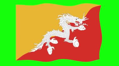 Bhutan 'ın Yeşil Ekran Arkaplanında 2D Bayrak Dalgalaması Canlandırması. Kusursuz animasyon döngüsü. Hareket Grafiği