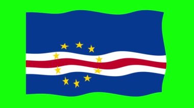 Yeşil Ekran Arkaplanında Cape Verde Sallanan Bayrak 2D Animasyonu. Kusursuz animasyon döngüsü. Hareket Grafiği