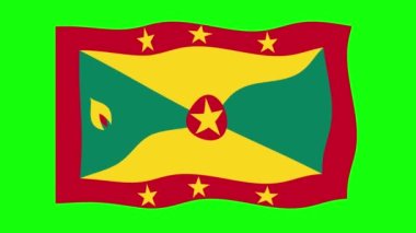 Yeşil Ekran Arkaplanında Grenada Dalgalanan Bayrak 2D Animasyon. Kusursuz animasyon döngüsü. Hareket Grafiği