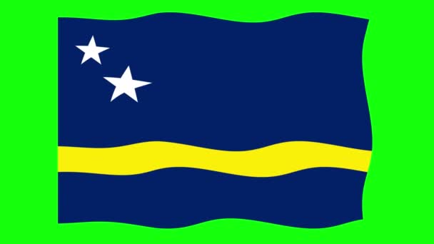 在绿色屏幕背景下的Curacao Waving Flag 2D动画 循环无缝动画 运动图形 — 图库视频影像
