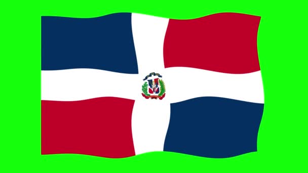 Доминиканская Республика Размахивая Флагом Анимации Зеленом Фоне Экрана Цикл Плавной — стоковое видео