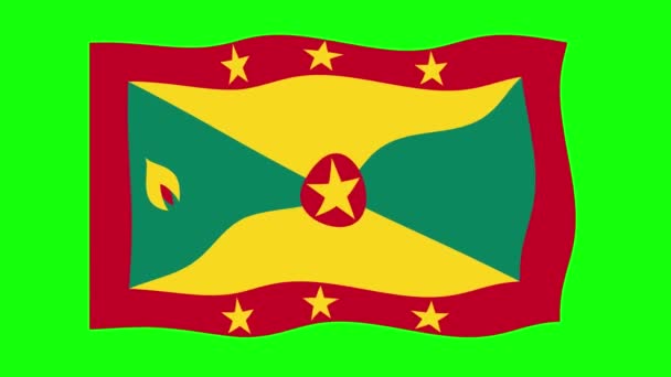 Yeşil Ekran Arkaplanında Grenada Dalgalanan Bayrak Animasyon Kusursuz Animasyon Döngüsü — Stok video