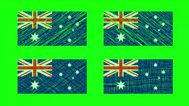 澳大利亚绿色屏幕背景下的滚动动画 循环无缝动画 一组变化运动图形 — 图库视频影像