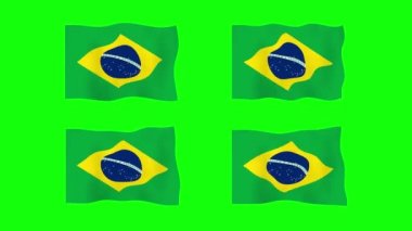 Brezilya 'nın Yeşil Ekran Arkaplanında Dalgalanan 2D Sancak Animasyonu. Kusursuz animasyon döngüsü. Hareket Grafiği