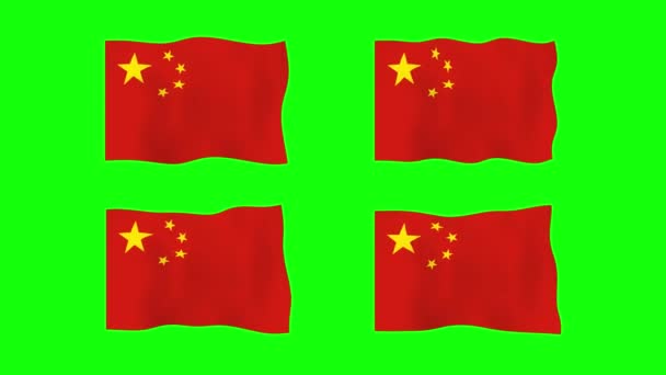 Yeşil Ekran Arkaplanında Çin Bayrağı Animasyonu Kusursuz Animasyon Döngüsü Hareket — Stok video