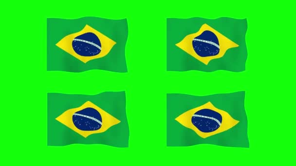 Brasil Ondeando Bandera Animación Sobre Fondo Pantalla Verde Looping Animación — Vídeo de stock