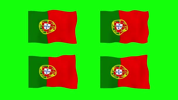 Yeşil Ekran Arkaplanında Portekiz Dalgalanan Bayrak Animasyonu Kusursuz Animasyon Döngüsü — Stok video