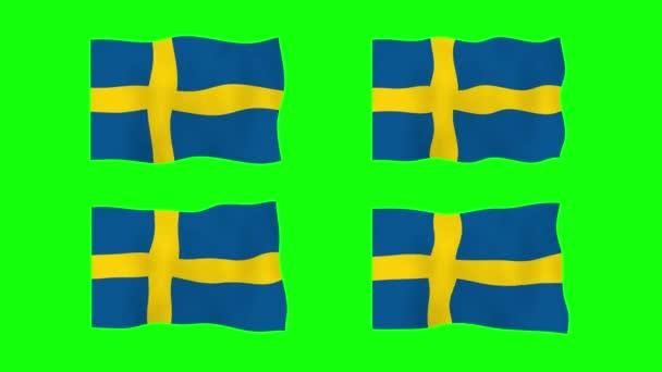 Sverige Vifta Flagga Animation Grön Skärmbakgrund Loopar Sömlös Animation Rörelse — Stockvideo
