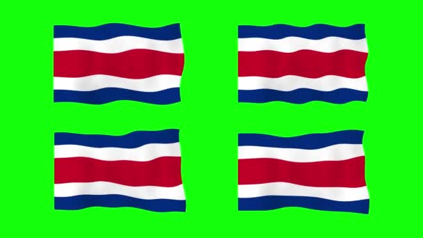 Costa Rica Integető Zászló Animáció Zöld Képernyő Háttér Looping Zökkenőmentes — Stock videók