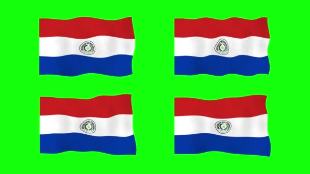 Paraguay Ondeando Bandera Animación Sobre Fondo Pantalla Verde Looping Animación — Vídeo de stock