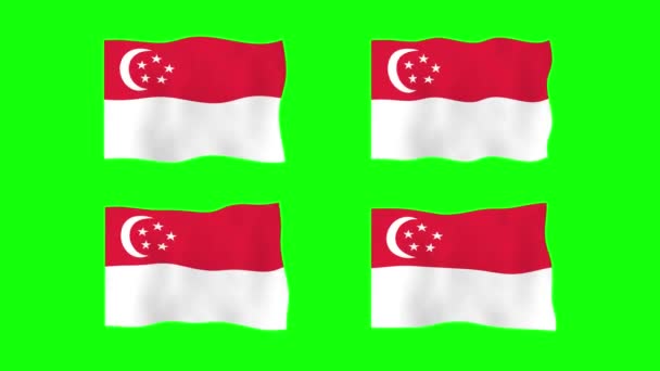 Singapore Viftande Flagga Animation Grön Skärm Bakgrund Loopar Sömlös Animation — Stockvideo