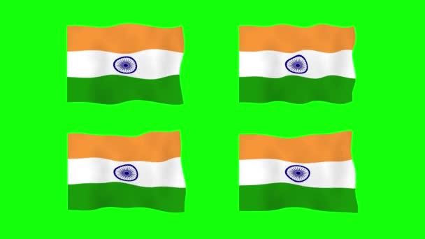 India Ondeando Bandera Animación Fondo Pantalla Verde Looping Animación Sin — Vídeos de Stock