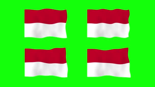 Indonesia Ondeando Bandera Animación Fondo Pantalla Verde Looping Animación Sin — Vídeos de Stock