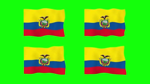 Ekvador Yeşil Ekran Arkaplanında Bayrak Sallıyor Kusursuz Animasyon Döngüsü Hareket — Stok video