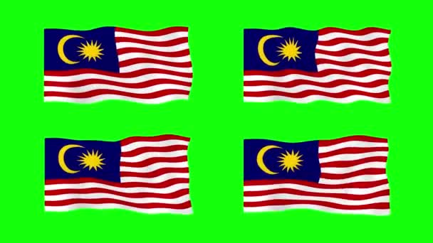 Malaysia Waving Flag Animation Green Screen Background Looping Seamless Animation — Stock Video