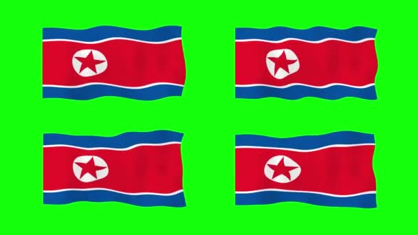 Corea Del Norte Ondeando Bandera Animación Fondo Pantalla Verde Looping — Vídeo de stock