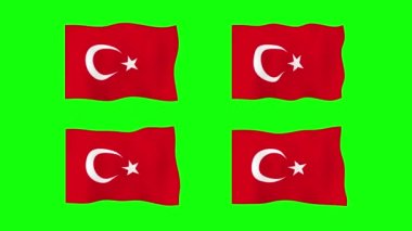 Türkiye Yeşil Ekran Arkaplanında 2D Bayrak Dalgalanıyor. Kusursuz animasyon döngüsü. Hareket Grafiği