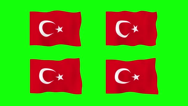 Turkiet Viftande Flagga Animation Grön Skärm Bakgrund Loopar Sömlös Animation — Stockvideo