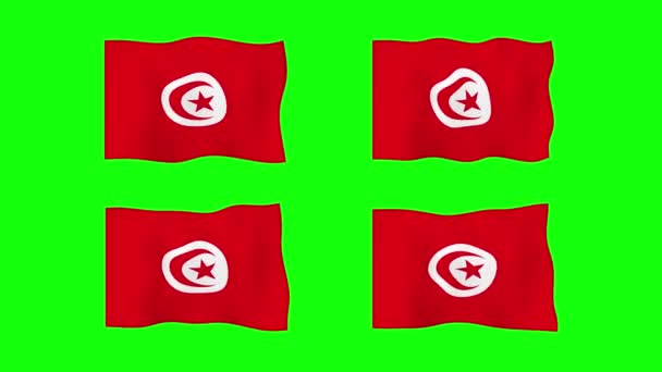 Tunisia Bandiera Sventolante Animazione Sullo Sfondo Dello Schermo Verde Looping — Video Stock