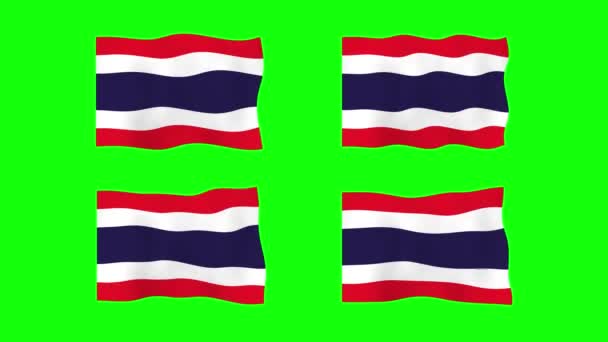 Tailandia Ondeando Bandera Animación Fondo Pantalla Verde Looping Animación Sin — Vídeo de stock