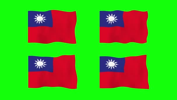 Taiwan Ondeando Bandera Animación Fondo Pantalla Verde Looping Animación Sin — Vídeo de stock