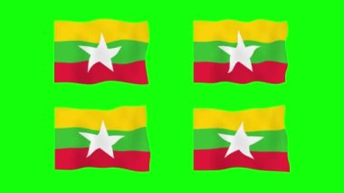 Yeşil Ekran Arkaplanında Myanmar Sallanan Bayrak 2D Animasyonu. Kusursuz animasyon döngüsü. Hareket Grafiği