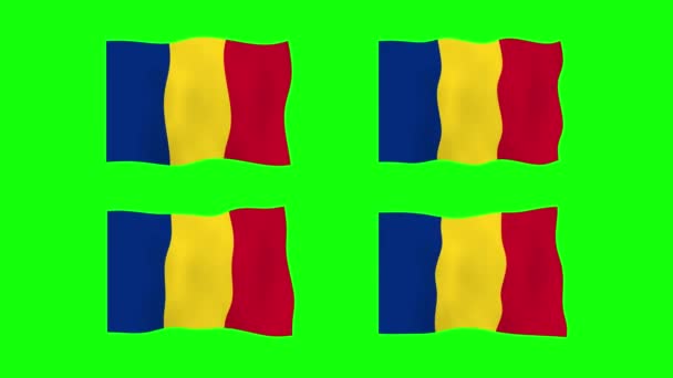 Rumänien Viftande Flagga Animation Grön Skärm Bakgrund Loopar Sömlös Animation — Stockvideo
