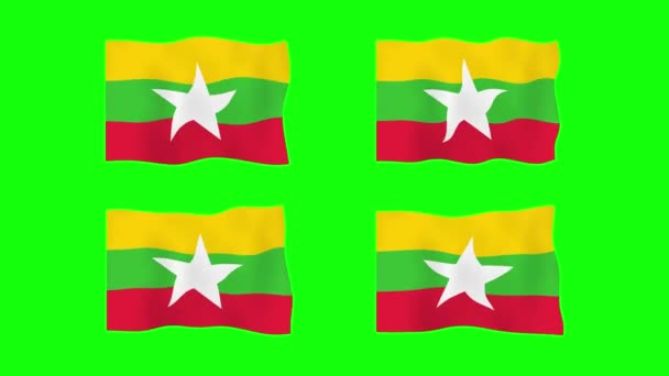 Myanmar Viftande Flagga Animation Grön Skärm Bakgrund Loopar Sömlös Animation — Stockvideo