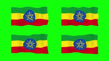 Etiyopya 'nın Yeşil Ekran Arkaplanında 2D Bayrak Dalgalaması Canlandırması. Kusursuz animasyon döngüsü. Hareket Grafiği