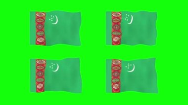 Türkmenistan Yeşil Ekran Arkaplanında 2D Bayrak Sallıyor. Kusursuz animasyon döngüsü. Hareket Grafiği