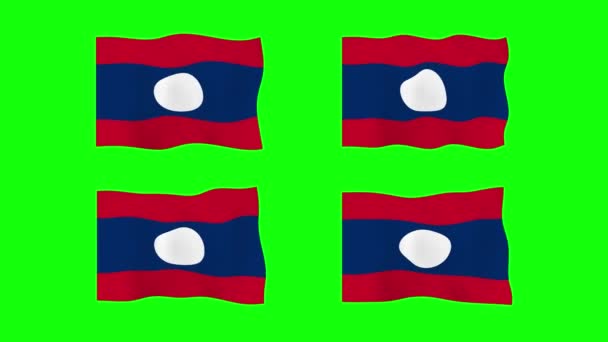 Laos Ondeando Bandera Animación Fondo Pantalla Verde Looping Animación Sin — Vídeo de stock