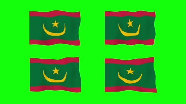 Mauretanien Viftande Flagga Animation Grön Skärm Bakgrund Loopar Sömlös Animation — Stockvideo