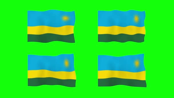Rwanda Waving Flag Animation Pozadí Zelené Obrazovky Smyčka Plynulé Animace — Stock video