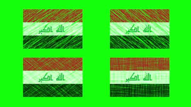 Ιράκ Scribble Animation Πράσινο Φόντο Οθόνη Κωπηλασία Χωρίς Διακοπή Σύνολο — Αρχείο Βίντεο