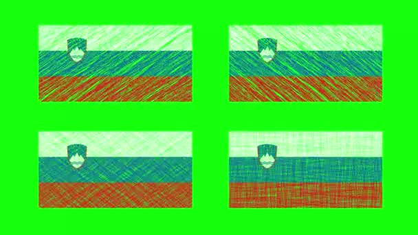 Szlovénia Scribble Animation Green Screen Háttér Looping Zökkenőmentes Animáció Változatkészlet — Stock videók