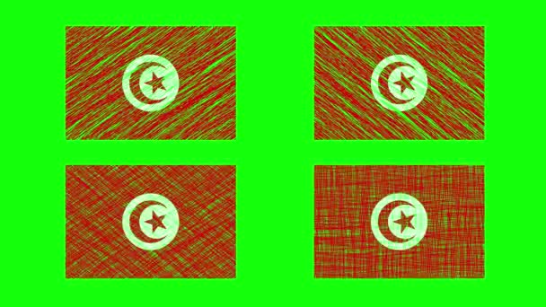 Tunisia Scribble Animation Фоне Зеленого Экрана Цикл Плавной Анимации Набор — стоковое видео