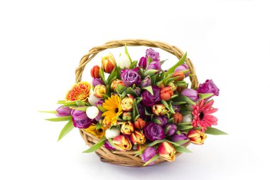 flowers in a basket on white background