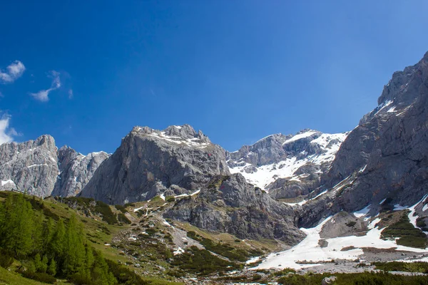 Panorama Masywnych Gór Alpejskich Alpy Austriackie Regionu Dachstein Styria Austrii — Zdjęcie stockowe