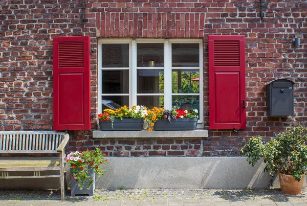 Ancienne Maison Allemande Avec Fenêtre Avec Volets Bois Wachtendonk Rhénanie — Photo