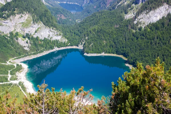 Vista Aérea Panorámica Del Lago Gosau Los Alpes Austríacos Región —  Fotos de Stock