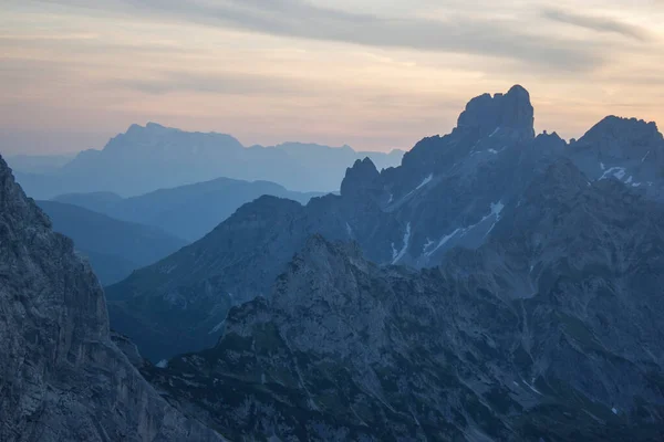 Zonsondergang Panorama Van Massieve Alpenbergen Landschap Oostenrijkse Alpen Van Regio — Stockfoto