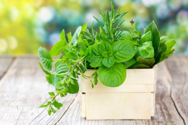 Sepet içinde taze hasat otlar 