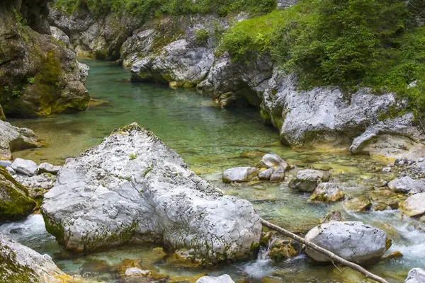 Tolminska Korita - Tolmika dağı nehri. Tolmin vadileri, Triglav Ulusal Parkı, Slovenya
