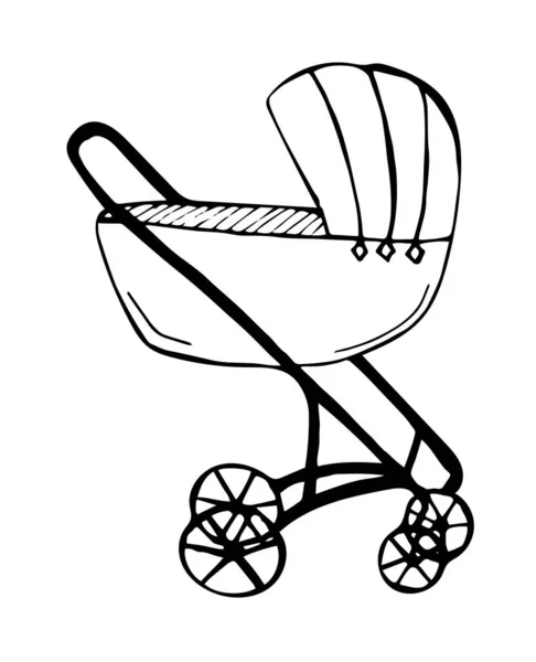 Carrinho Bebê Doodle Monocromático —  Vetores de Stock