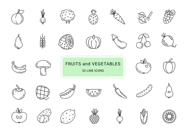 Meyveler Sebzeler Çizgi Vektör Simgesi — Stok Vektör