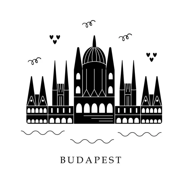 Capitales Européennes Budapest Illustration Noir Blanc — Image vectorielle