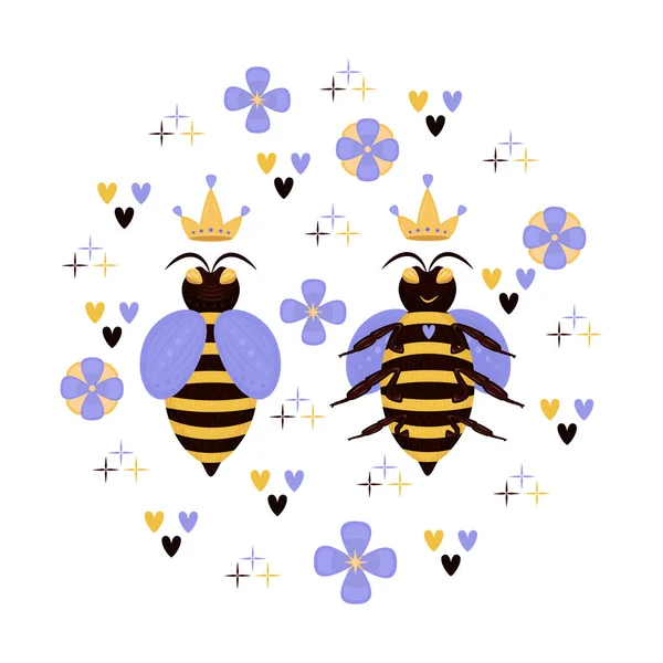 Arı Kraliçesinin Kompozisyonu Renkli Illüstrasyon — Stok Vektör