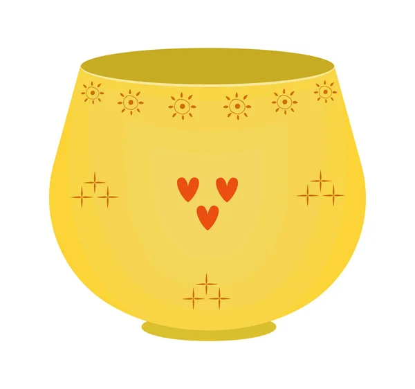 Vaso Amarelo Vazio Vaso Com Elementos Decorativos Vermelhos — Vetor de Stock