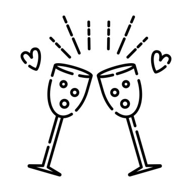 İki bardak köpüklü şarap, siyah çizgili vektör çizimi.