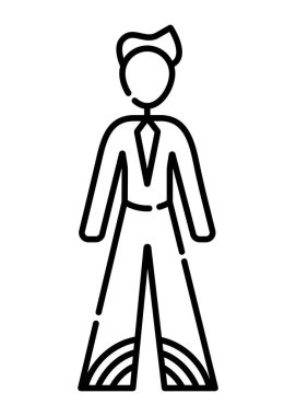 Man in a suit with a tie and a rainbow on his pants, line icon